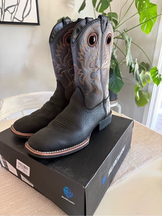 Sureway Other - Men's Black Western Pull-On Cowboy Boots with Brown Stitching